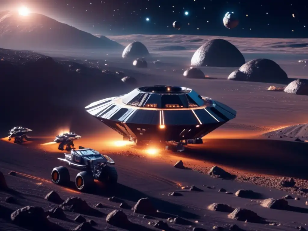 Beneficios minería de asteroides en una imagen 8k detallada de operación espacial futurista