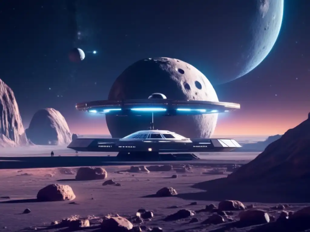 Futurista estación espacial y asteroide Beneficios económicos de la explotación de asteroides en una estación espacial futurista orbitando un asteroide