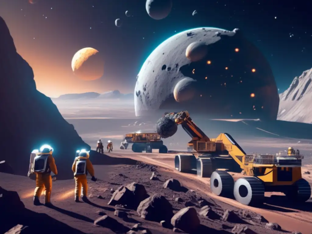Beneficios económicos de la explotación de asteroides en una imagen futurista de minería espacial