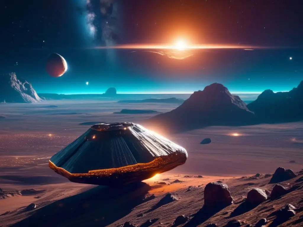 Beneficios económicos de los asteroides: imagen impresionante de astronaves y mineros extrayendo recursos en un asteroide brillante