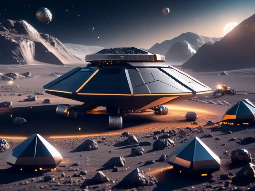 Beneficios económicos de la explotación de asteroides en imagen de minería espacial futurista