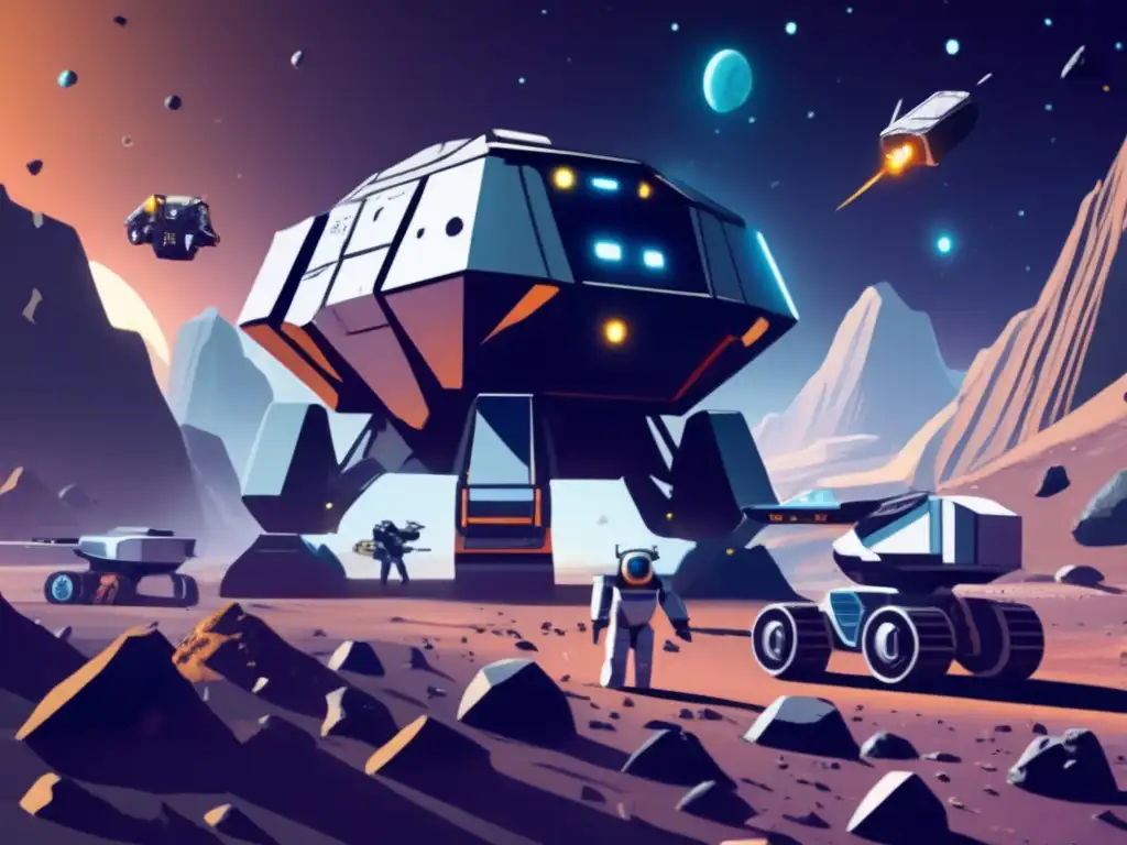 Minería espacial futurista en asteroide Beneficios económicos de la explotación de asteroides en acción