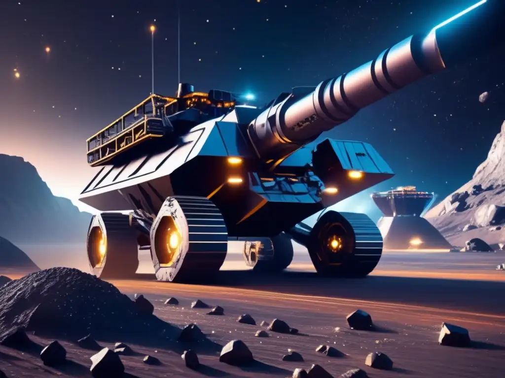 Futura mina de asteroides: tecnología avanzada y riqueza Beneficios económicos de la minería de asteroides con tecnología avanzada y paisaje espacial impresionante
