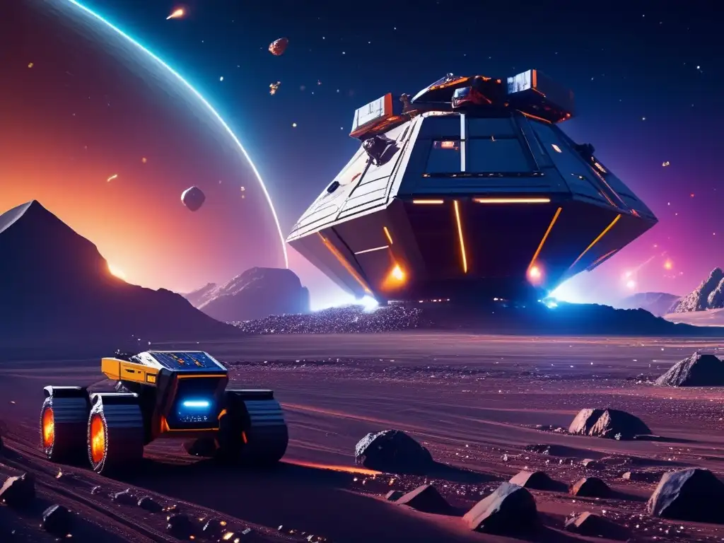 Futuro minero espacial Beneficios económicos de la minería espacial con tecnología avanzada en un increíble escenario espacial