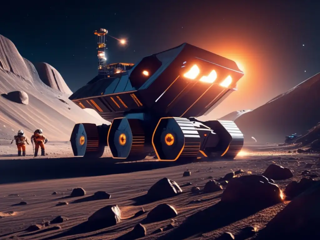 Minera futurista en asteroide Beneficios económicos de la minería espacial en un impresionante paisaje 8k que muestra una operación minera futurista en un asteroide
