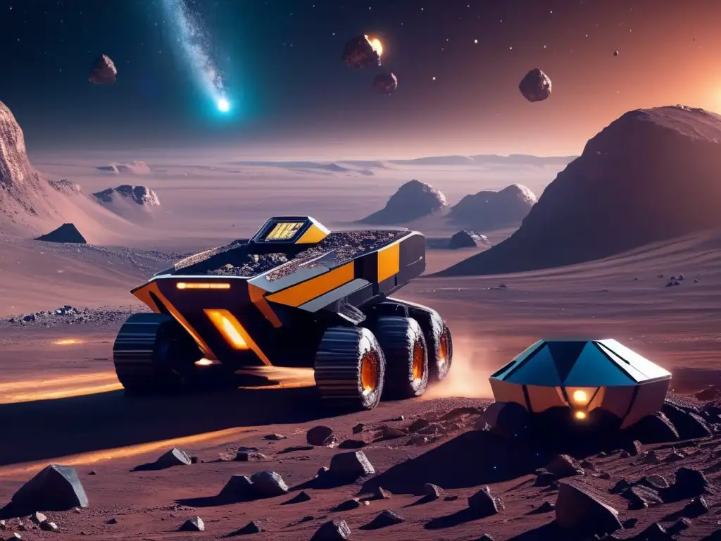 Operación minera espacial futurista Beneficios económicos de la minería espacial en un impresionante y detallado 8k de una operación minera futurista en el espacio