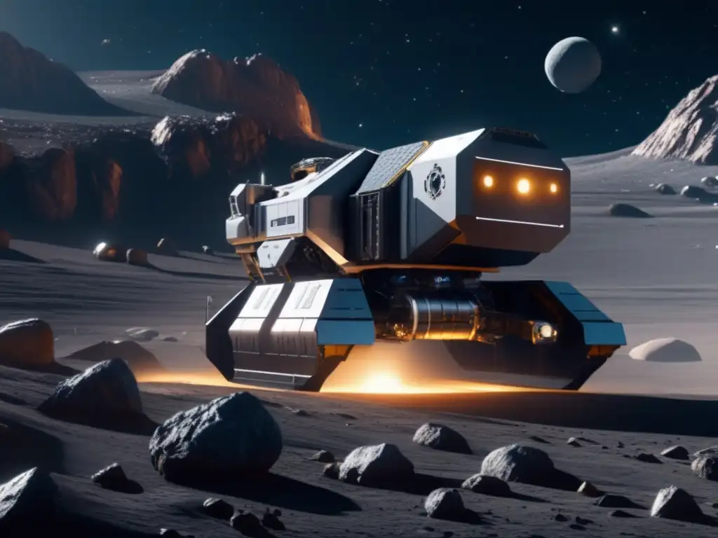 Minería espacial en asteroide: agua y tecnología Beneficios de la explotación de asteroides: Operación minera espacial futurista extrae agua en asteroide