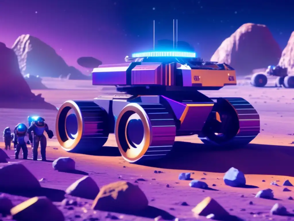 Futuro minero en asteroide Beneficios de la minería de asteroides en una escena futurista de operación espacial
