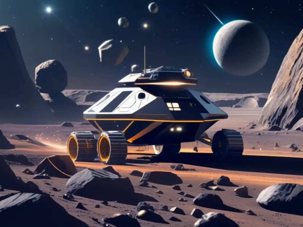 Futuro de la minería espacial Beneficios de la minería espacial: Operación futurista de extracción de recursos en un cinturón de asteroides