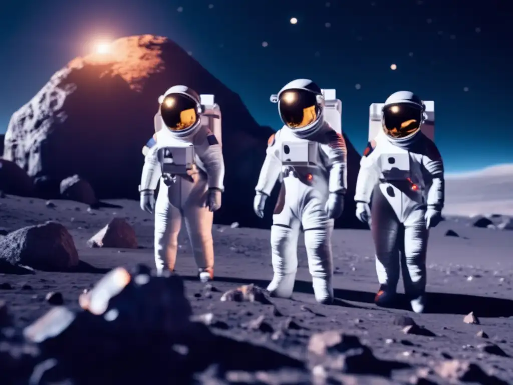 Equipo científico explorando asteroides Investigación de biopolímeros en asteroides con tecnología avanzada