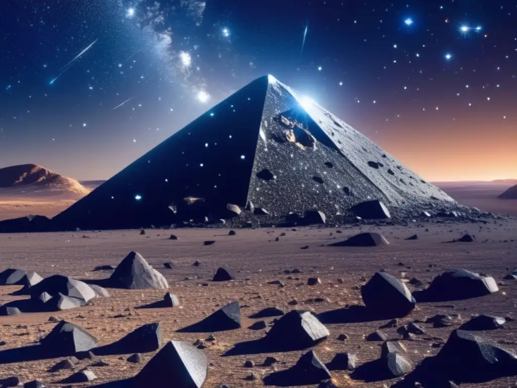 Hermoso asteroide con diamantes Búsqueda de riquezas en asteroides S: Fascinante vista de un expanse negro repleto de estrellas brillantes, con un asteroide cubierto de diamantes