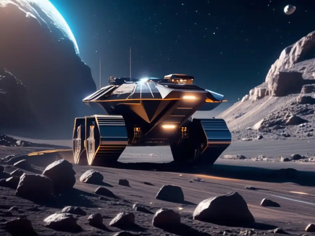 Futuro minero espacial en asteroide Cadena de Valor de Asteroides en operación minera futurista en el espacio