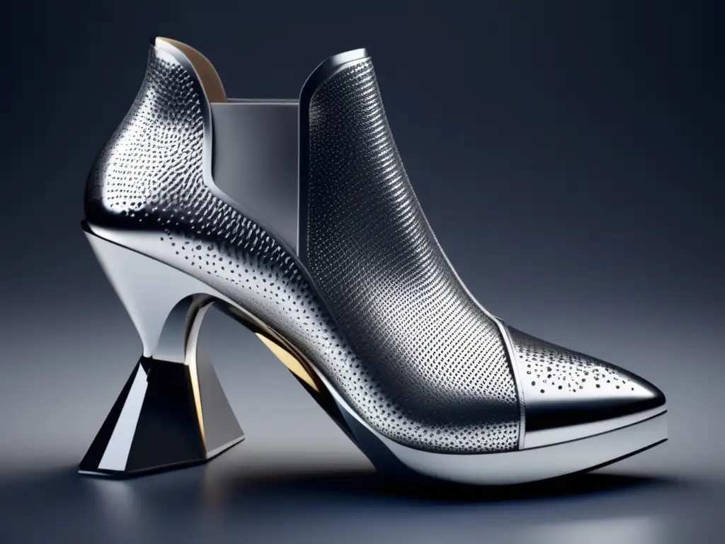 Zapato de diseñador inspirado en asteroides Calzado de diseñador inspirado en asteroides con aspecto futurista y metálico, flotando en el espacio