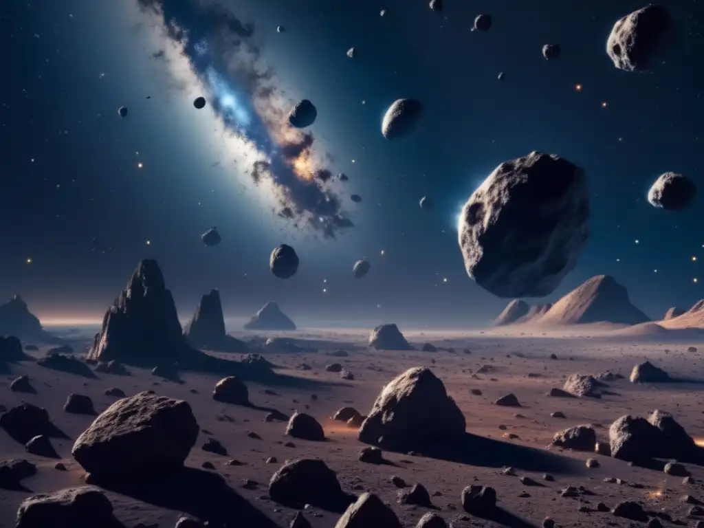 Campo de asteroides en el espacio Campo de asteroides: belleza y peligro minando (Conflictos leyes internacionales minería asteroides)