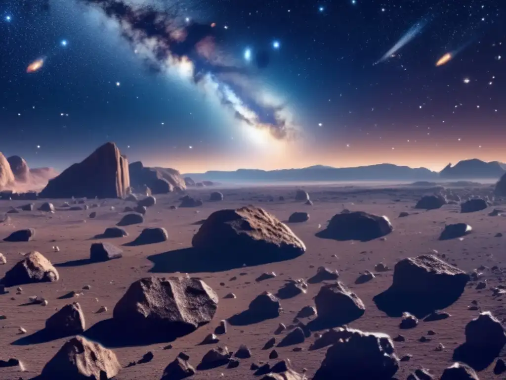 The image showcases a captivating asteroid field in space, highlighting the potential of asteroid mining