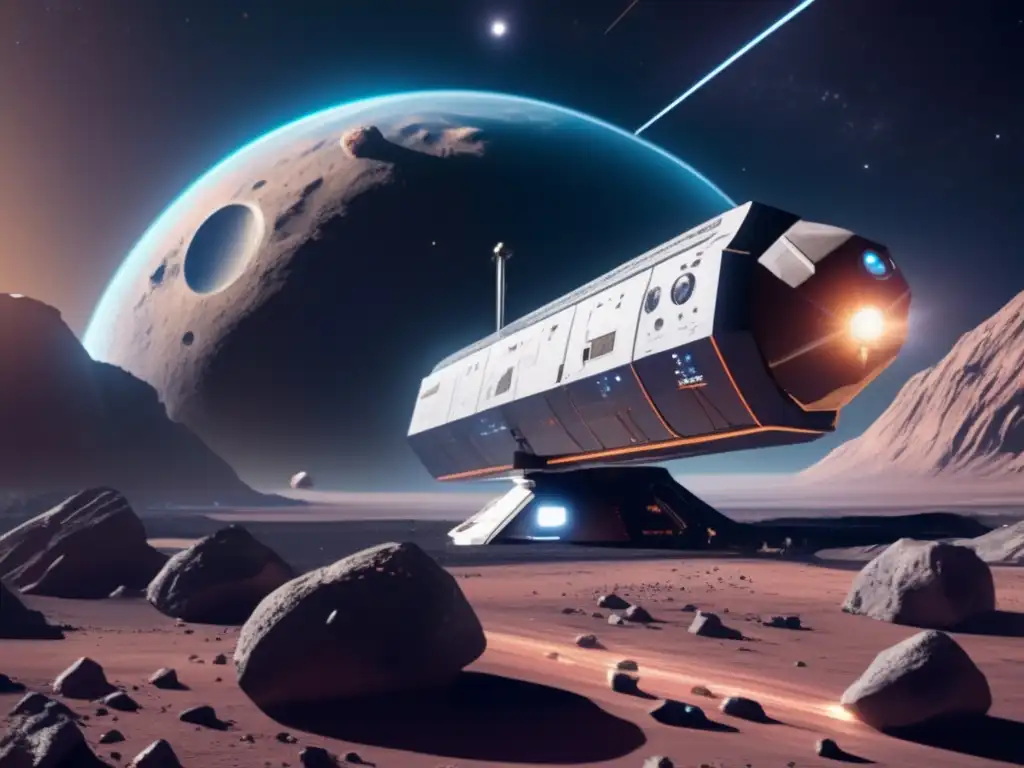 Estación espacial futurista en asteroide Captura de asteroides: Futura seguridad y exploración en una estación espacial avanzada