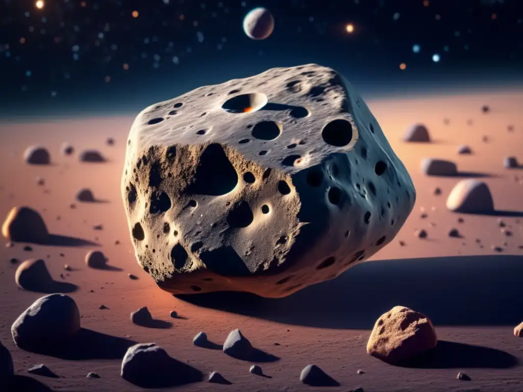 Asteroida detallada en 8k en el espacio Captura enigmática de asteroides, detectando vida microbiana en cuerpos celestiales