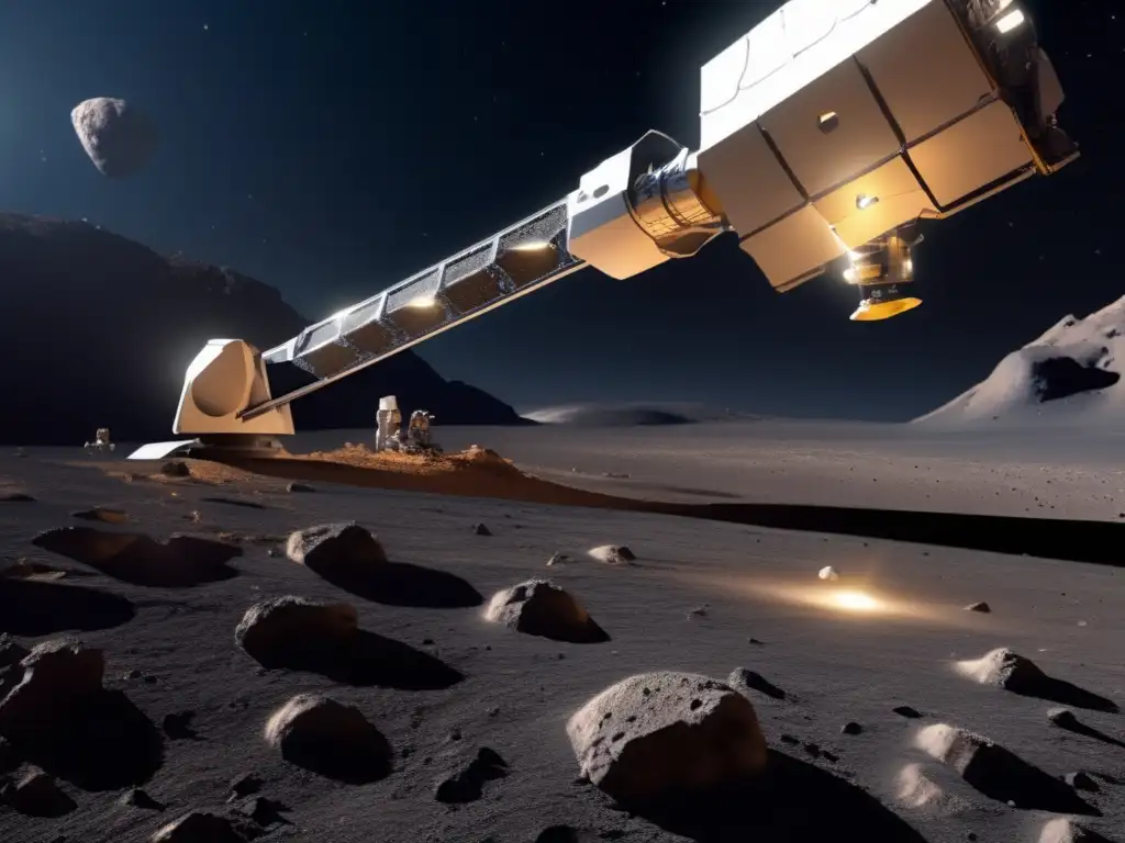 Robotic arm extracting sample from asteroid Captura de tecnología punta en caza de muestras de asteroides