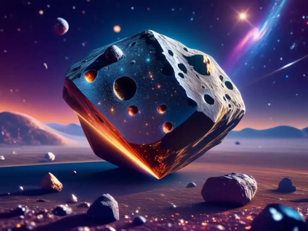 Asombrosa belleza de asteroides en espacio Características distintivas de asteroides: vista detallada en 8k del espacio y la belleza intrincada de los asteroides