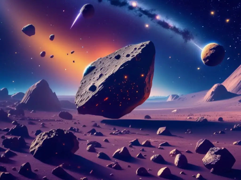 Impresionante campo de asteroides en 8k Carrera para entender asteroides en imagen de campo de asteroides en 8k, con colores vibrantes y detalles exquisitos