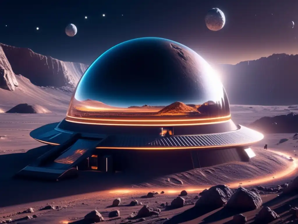 Carrera asteroides recursos cósmicos en una estación minera futurista en un asteroide gigantesco en el espacio exterior