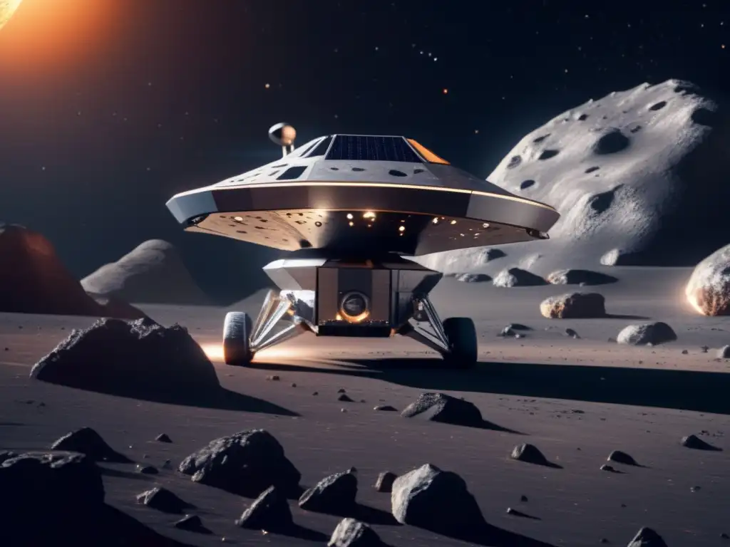 Exploración espacial: nave sobre asteroide Carrera espacial: asteroides ultra primitivos, nave espacial y universo