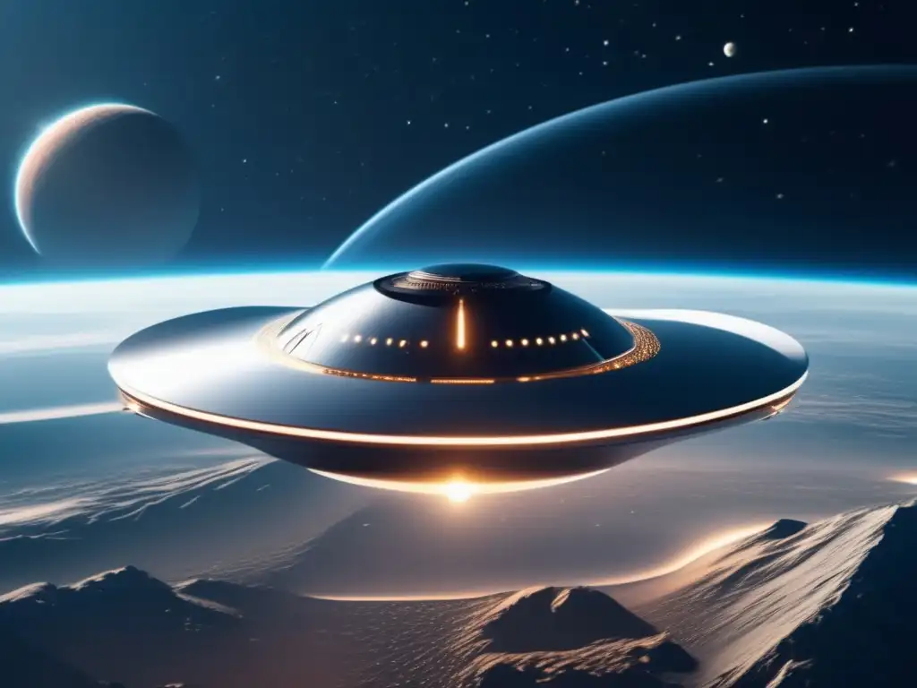MarcoPoloR: Nave espacial futurista en el espacio Caza de muestras de asteroides: MarcoPoloR flota en el espacio junto a un asteroide impresionante
