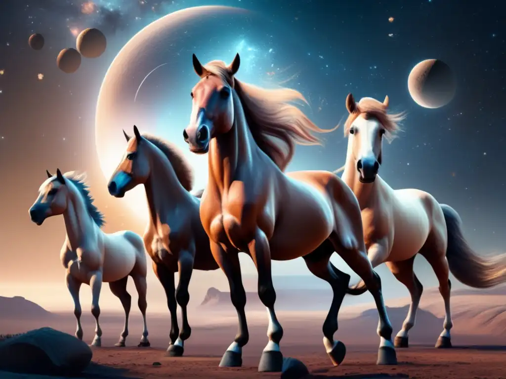 Centauros míticos en el espacio Centauros: mitad humanos, mitad caballos, en escena celestial