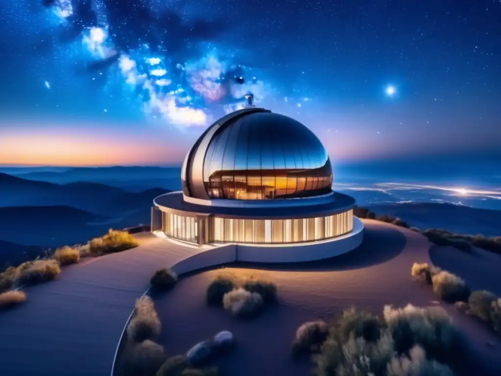 Maravillosa imagen del cielo estrellado con observatorio Cielo estrellado 8k con observatorio y predicción de impactos asteroides avanzados