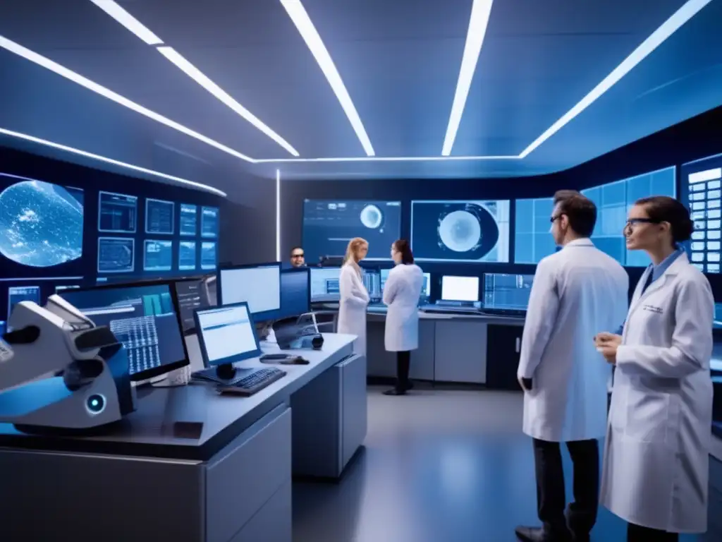 Científicos analizando asteroides en laboratorio Científicos analizan muestras de asteroides en laboratorio de alta tecnología - Regulaciones de propiedad de asteroides