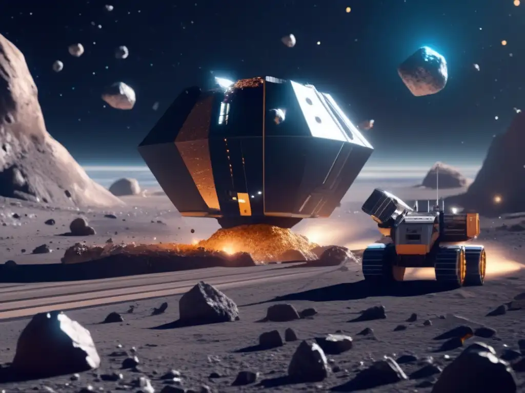 Futuro minero de asteroides Descubriendo el Cinturón Principal: Hogar de los asteroides - Imagen 8k de minería espacial futurista con naves y tecnología avanzada
