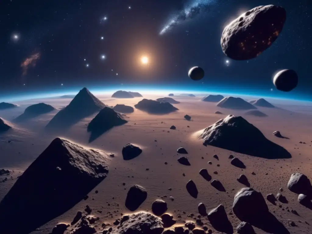 Vista impresionante del espacio con asteroides y cometa Descubriendo el Cinturón Principal: Hogar de los asteroides en el vasto espacio, con cometa y estrellas