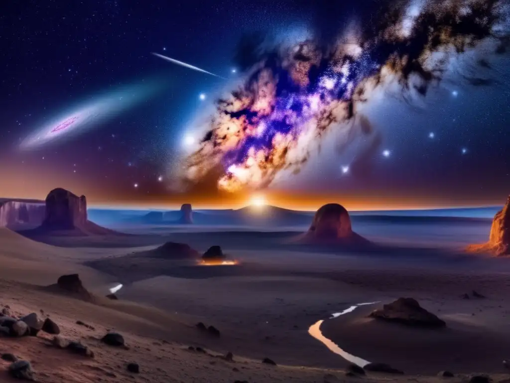 Noche estrellada: asteroide en el cosmos Descubriendo el Cinturón Principal: Hogar de asteroides, estrellas y galaxias en una impactante vista del universo