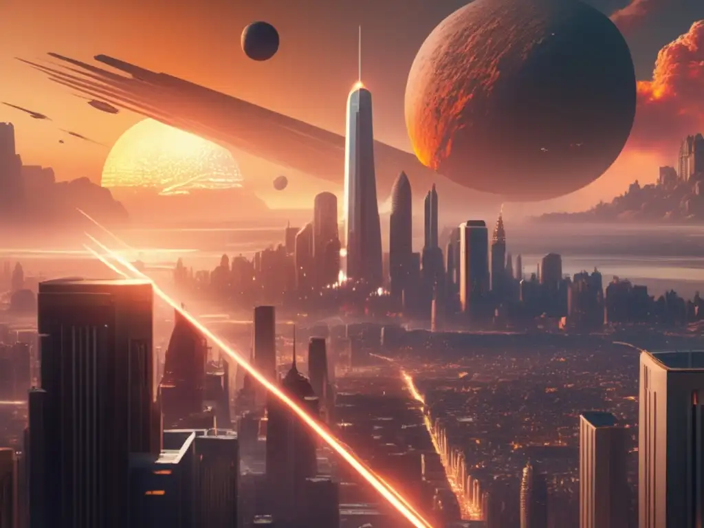 Ciudad futurista amenazada por asteroide Ciudad futurista en peligro por asteroide: Impacto económico de los asteroides