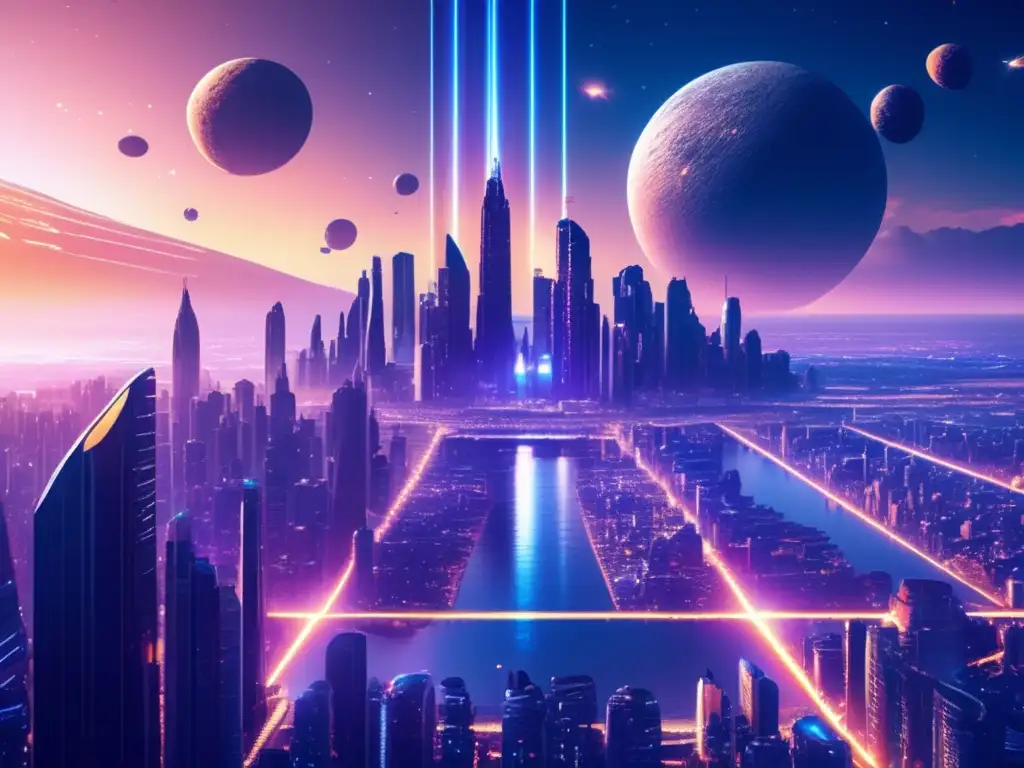 Ciudad futurista con rascacielos, tecnología avanzada e infraestructura elegante