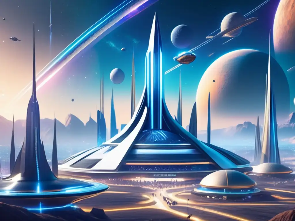Colonia espacial futurista en el cosmos Una colonia espacial futurista con vibrante ciudad y exploración de asteroides para recursos