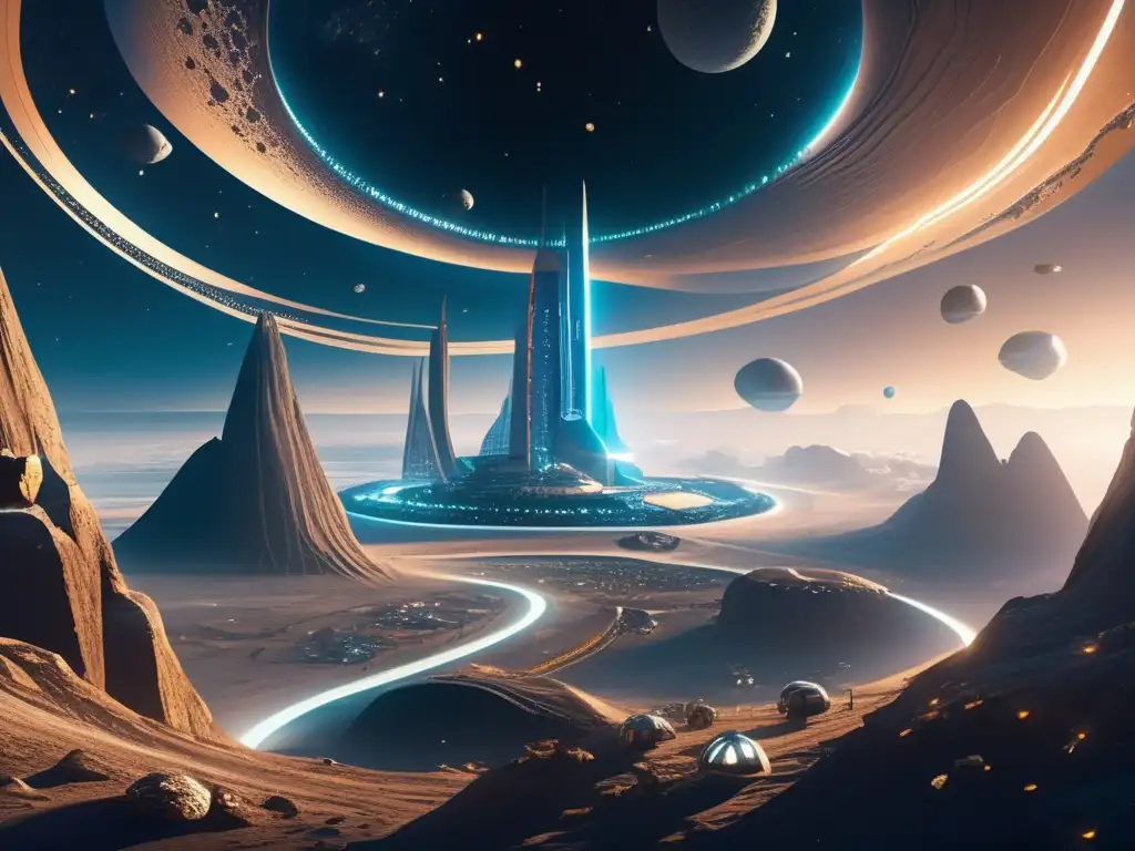 Colonia futurista en asteroide: Oportunidad y crecimiento Colonia ultradetallada 8k en asteroide: nuevas industrias y oportunidades