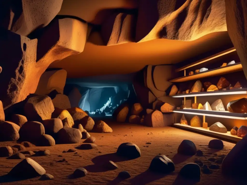 Mercado negro de meteoritos: trato clandestino Comercio ilegal de meteoritos en misteriosa caverna con figuras sombrías