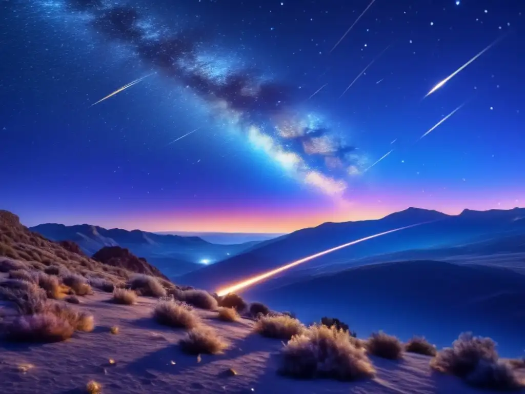Hermosa noche estrellada con meteorito Comercio ilegal de meteoritos: noche estrellada y meteoro deslumbrante