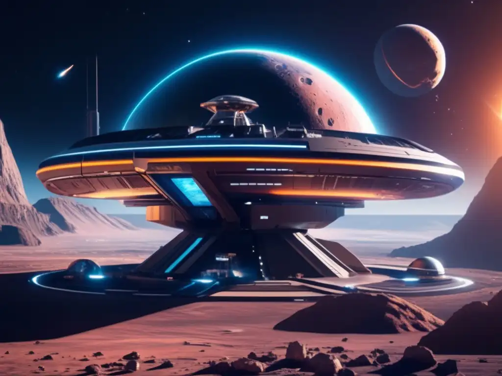Competencia recursos asteroides en estación espacial futurista