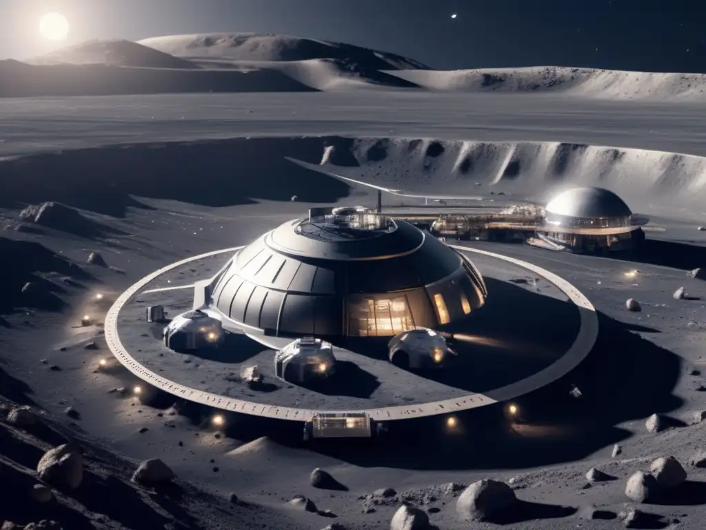 Complejo minero lunar futurista - Exploración de asteroides para recursos