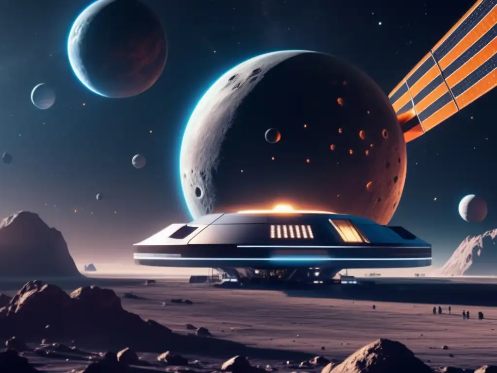 Gestión de conflictos en asteroides: Estación espacial futurista, astronautas negociando en sala transparente rodeados de tecnología avanzada