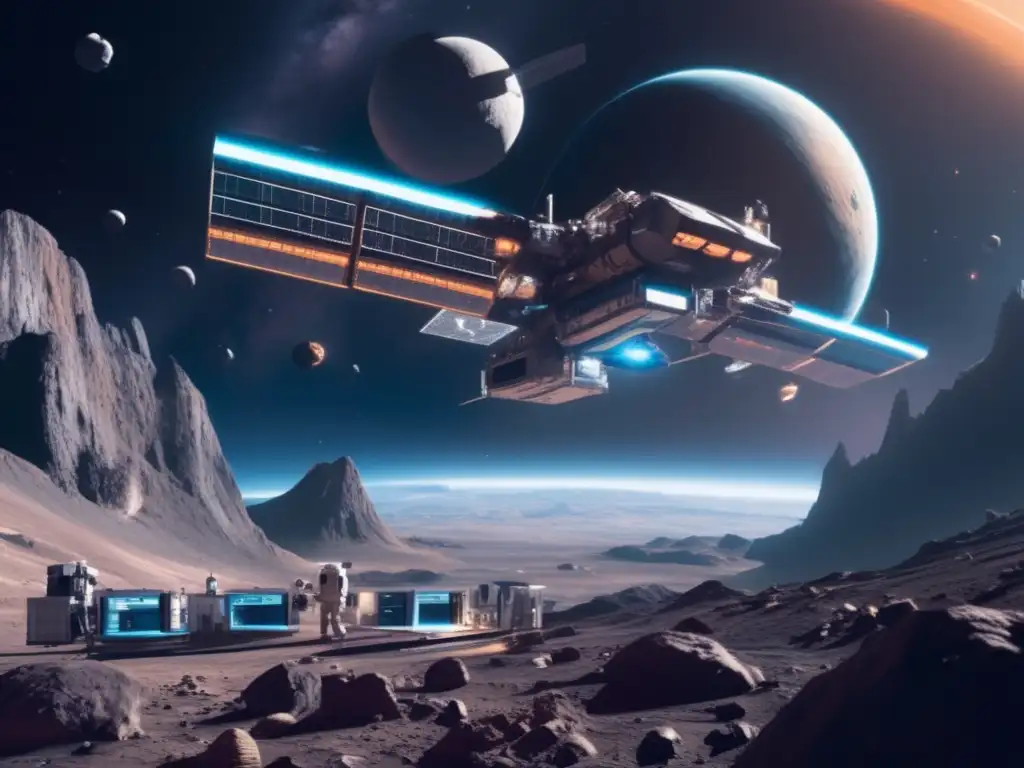 Gestión de conflictos en asteroides: Vista panorámica de una estación espacial en un asteroide