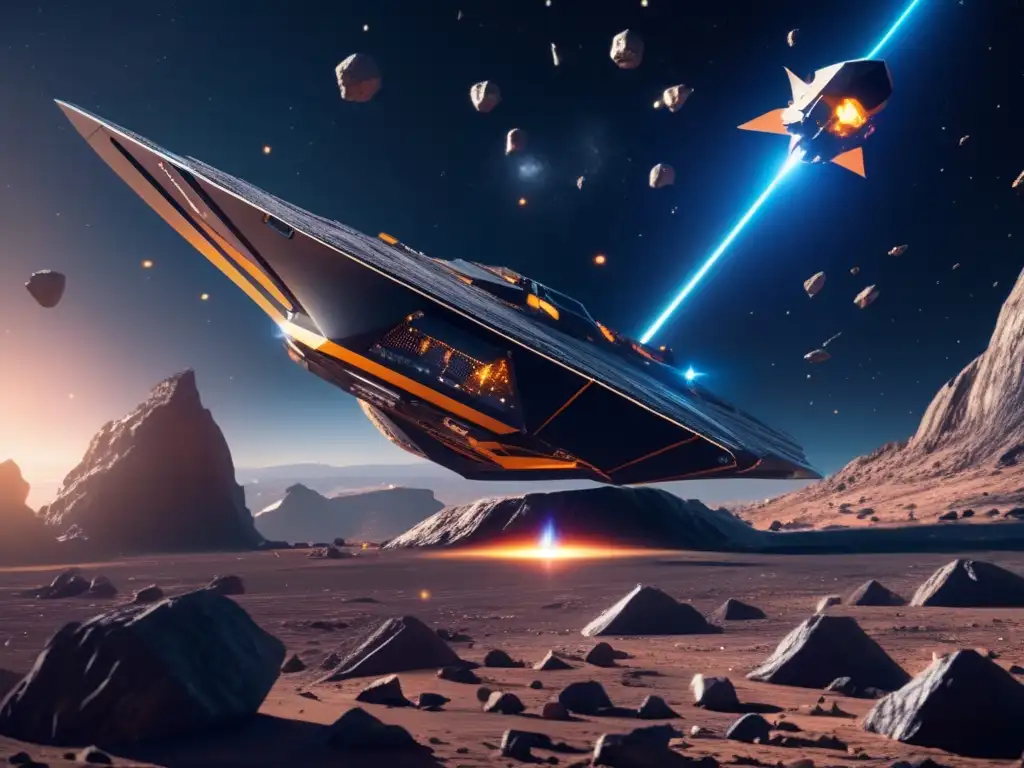 Minera de asteroides futurista en 8k Construcción de hábitats en asteroides, imagen 8k ultradetallada de una operación minera futurista en un campo de asteroides