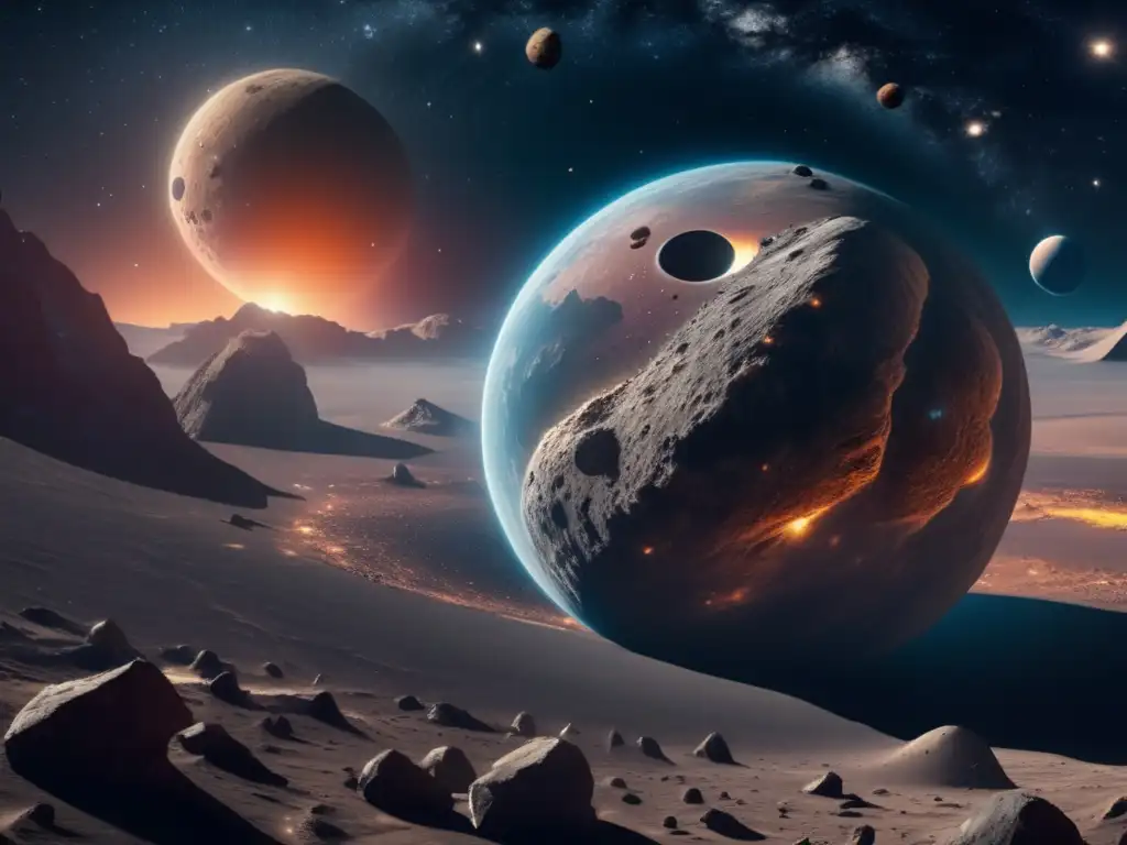 Asteroide en el espacio: belleza y misterio Construcción de hábitats en asteroides: Escena impresionante en el espacio con un asteroide y el cosmos de fondo