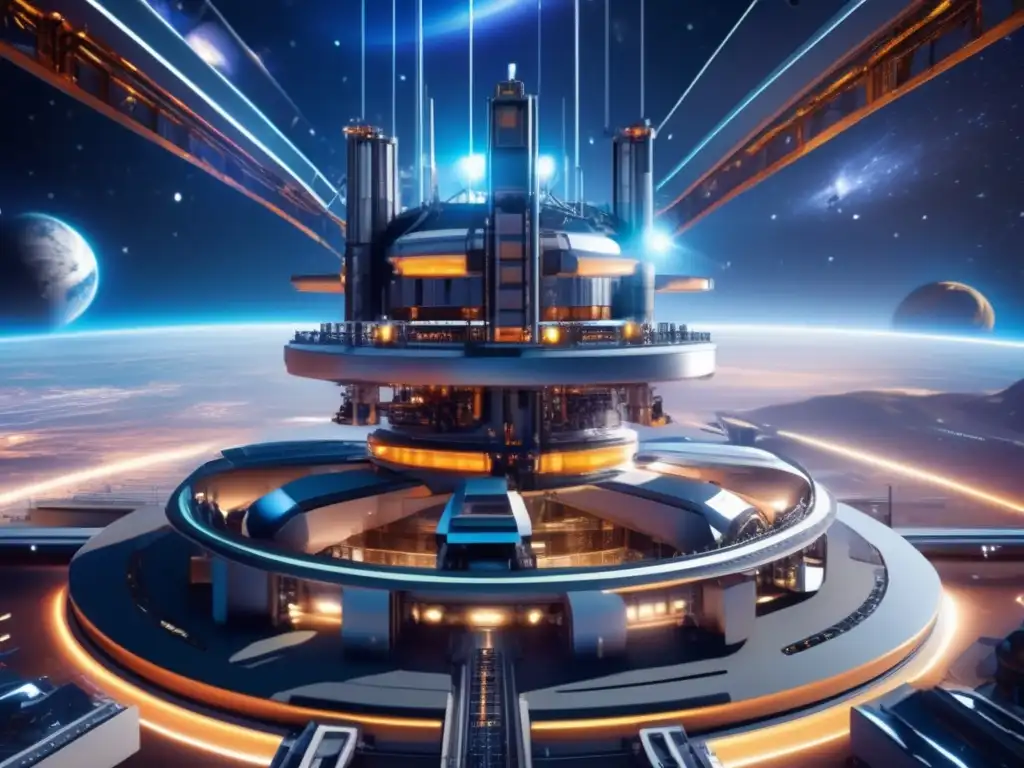 Futuro reactor fusión en el espacio Construcción futurista de reactor de fusión con asteroides para energía