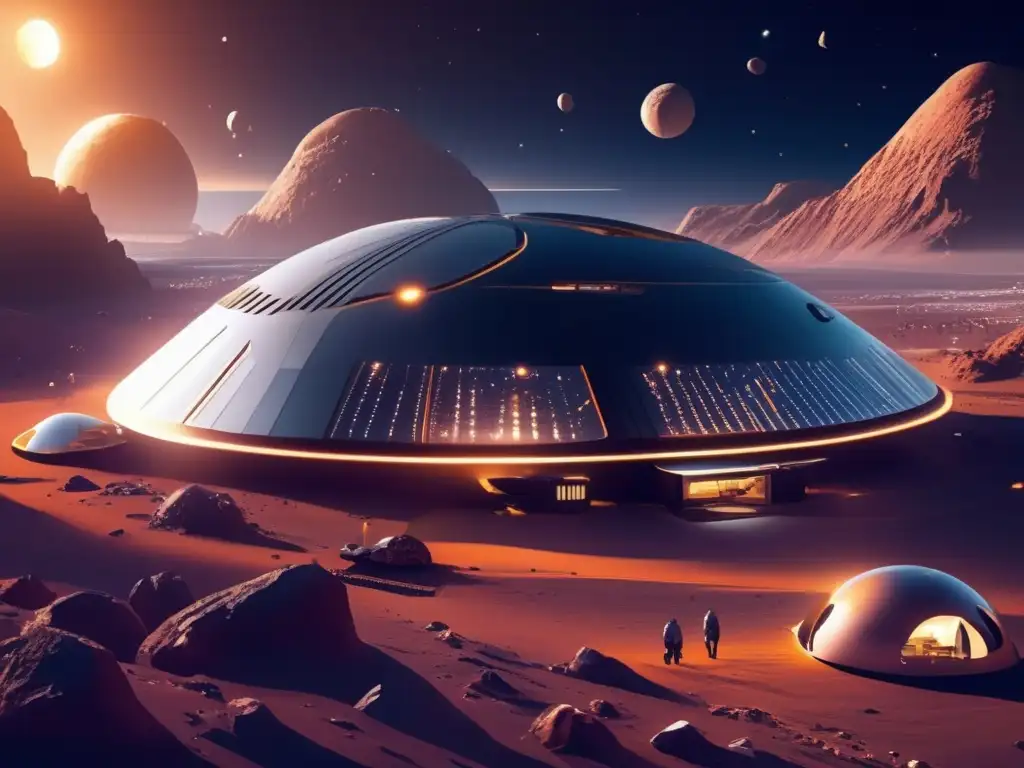 Convivencia en microgravedad en asteroides: comunidad futurista autosuficiente con domos interconectados, naturaleza exuberante y tecnología avanzada