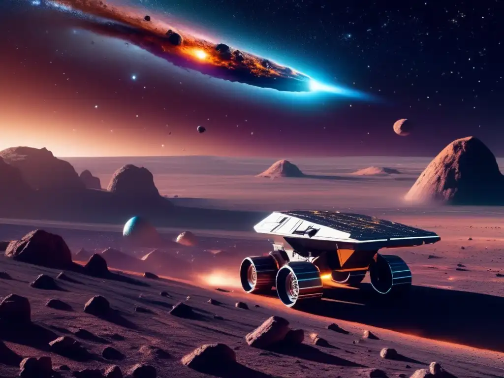 Espacio: Asteroide minero y nave espacial moderna Coop