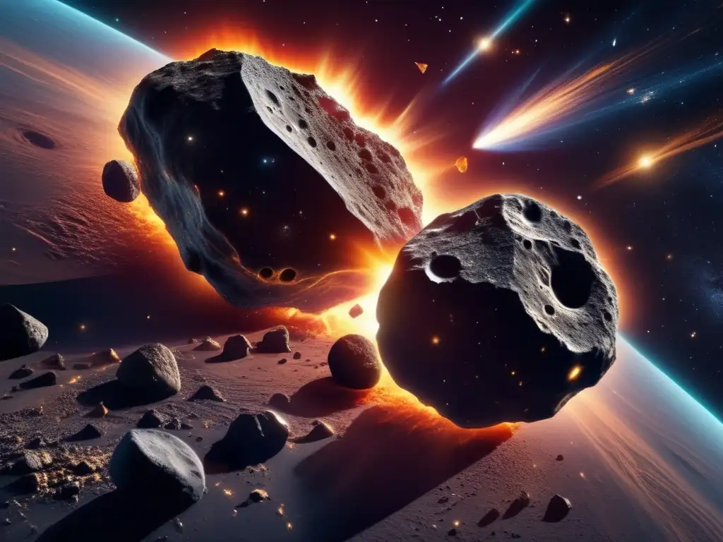 Colisión cósmica deslumbrante Colisión cósmica: asteroides colisionando, desintegración y espectáculo cósmico