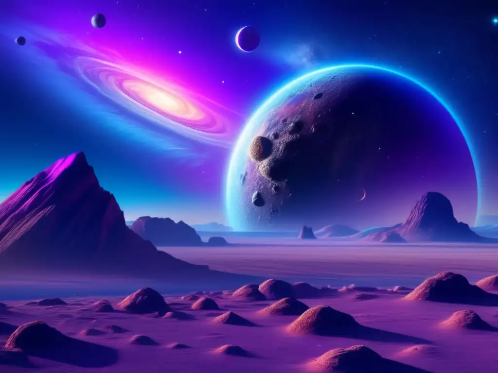 Exploración cósmica: imagen de 8k con asteroides troyanos y paisajes celestiales en un vasto espacio estelar